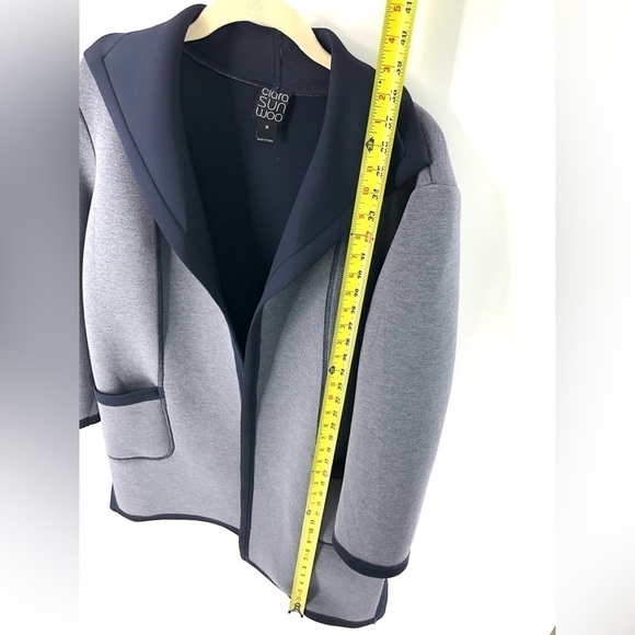 Clara Sun Woo Size Medium Neoprene Open Front Cardigan Coatigan Long Jacket Gray - Picture 6 of 7